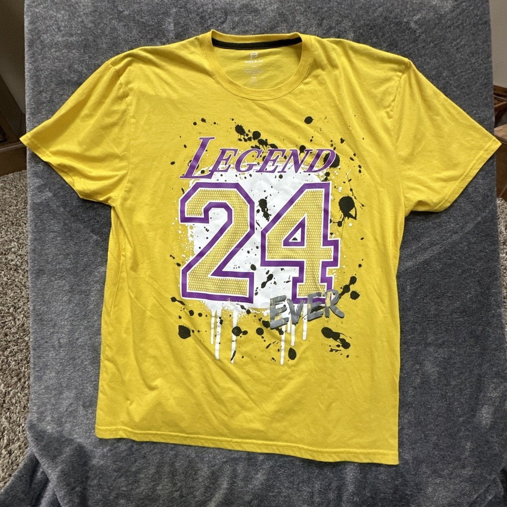 Faded Black Legend 24 Kobe Bryant Tribute Graphic T-Shirt Mens XXL Yellow Purple